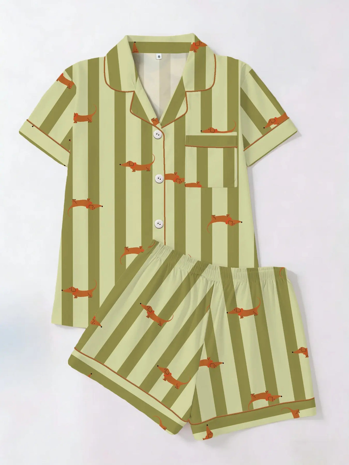 Women's Trendy Aesthetic Colorful Sausage-Dog Print Loungewear Set, Short-Sleeve Top and Shorts Sleepwear Set, Two-Piece Casual Fitted Pajama Suit, Nightwear Pajama Set for All Seasons