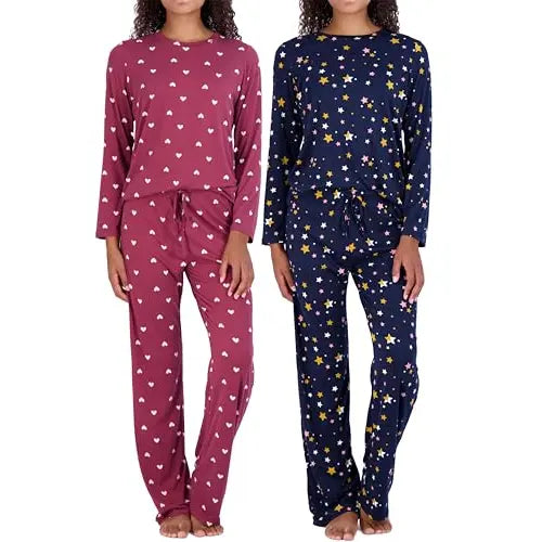 Real Essentials 2 Pack: Women's Comfy Pajama Sets - Short Sleeve Ladies Loungewear Sleepwear PJs (Available In Plus)
