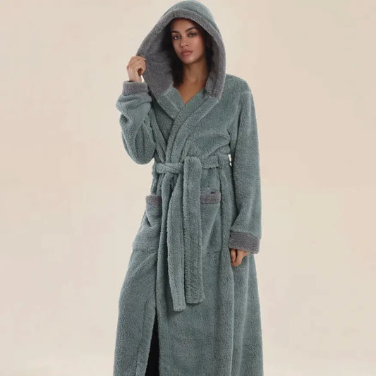 Elegant Hooded Bathrobe, Soft & Cozy, Fluffy Robe, Multiple Colors, Unisex, Perfect Gift, Fall Winter Essential