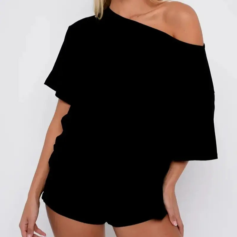 Women’s Casual Two Piece Lounge Set Off Shoulder Top & Fitted Shorts Springtok Loungewear Pajama Nightwear Womenswear Clothes Matching pajama pants pajamas sets for women pajama sets women pj sets for women pajamas