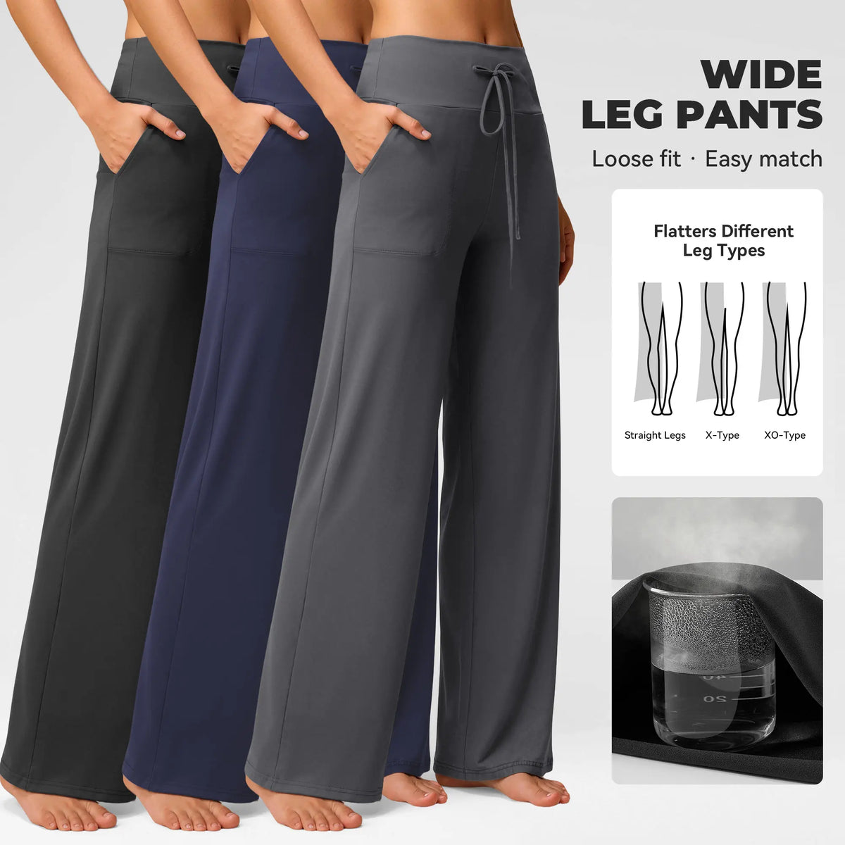 SHOWITTY Women's Plus Size 3-Pack Comfy Wide Leg Pajama Pants - Soft 4-Way Stretch High Waist Nightwear for Yoga, Loose Loungewear, Plussize