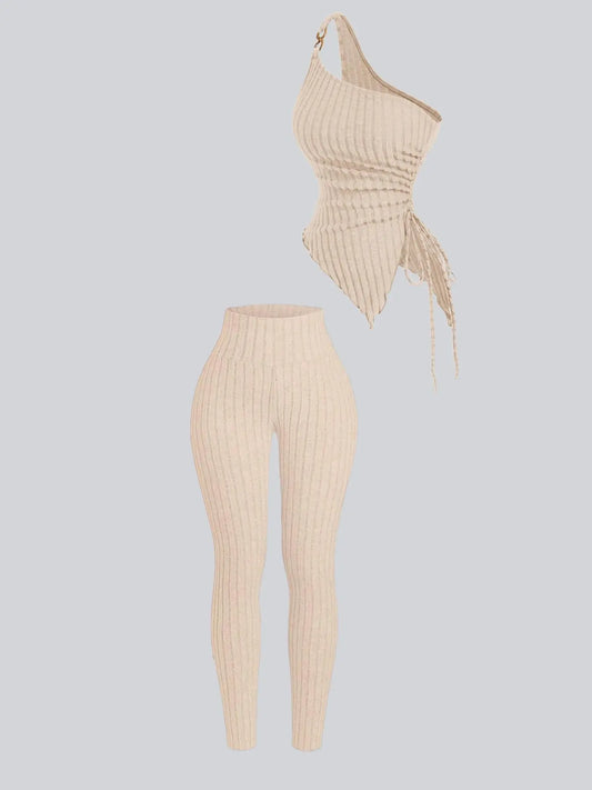 Two-Piece Set Women's Solid Ribbed Crop Tank Top & Skinny Pants, Casual Fashion Cozy Top & Trousers for Daily Outdoor Wear, Ladies Summer Clothes, Pajama, Loungewear, Matching Lounge Sets