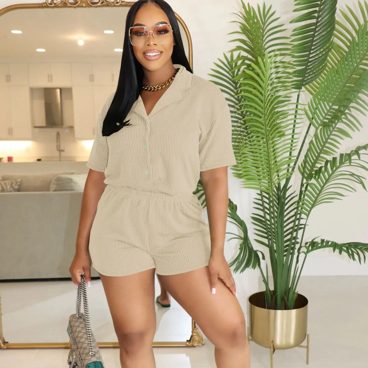 USBoutique Chic 2 Piece Sets For Women Lounge Wear Matching Two Piece Pajama Fashion Oversized Shirts And Shorts Spring Outfit