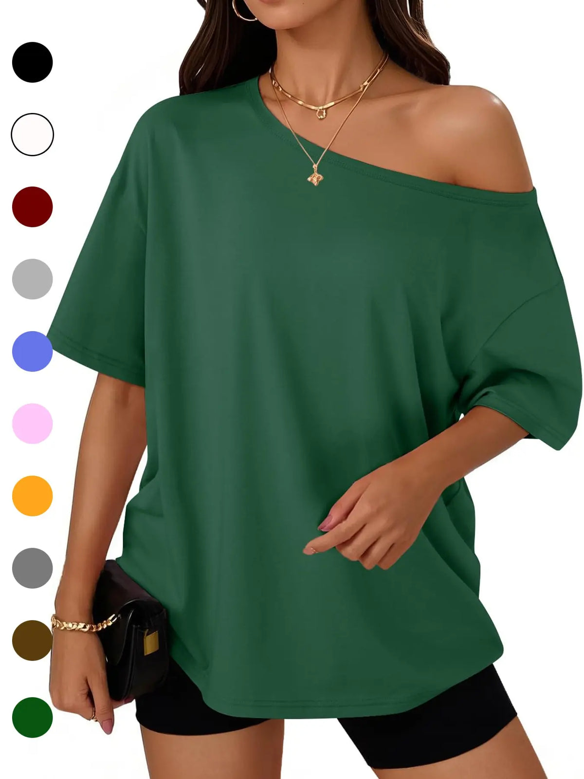 Women's Summer Shoulder-Exposed Sleepwear Set, Loose Fit Short Sleeve T-Shirt, Casual Home Wear, Outdoor Use, Loungewear, 1 Piece, Loose Lounge Clothes