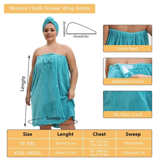1 Pcs Bathrobe / 2-Piece Bath Skirts Set - 80x210cm & 80x160cm, 350GSM, Oversized Bathing Towel + Ladies' Bath Cap + Adjustable Wearable Skirt, Fits M-XXXXL, Thickened, Ideal for Home, Travel, Sauna & Spa