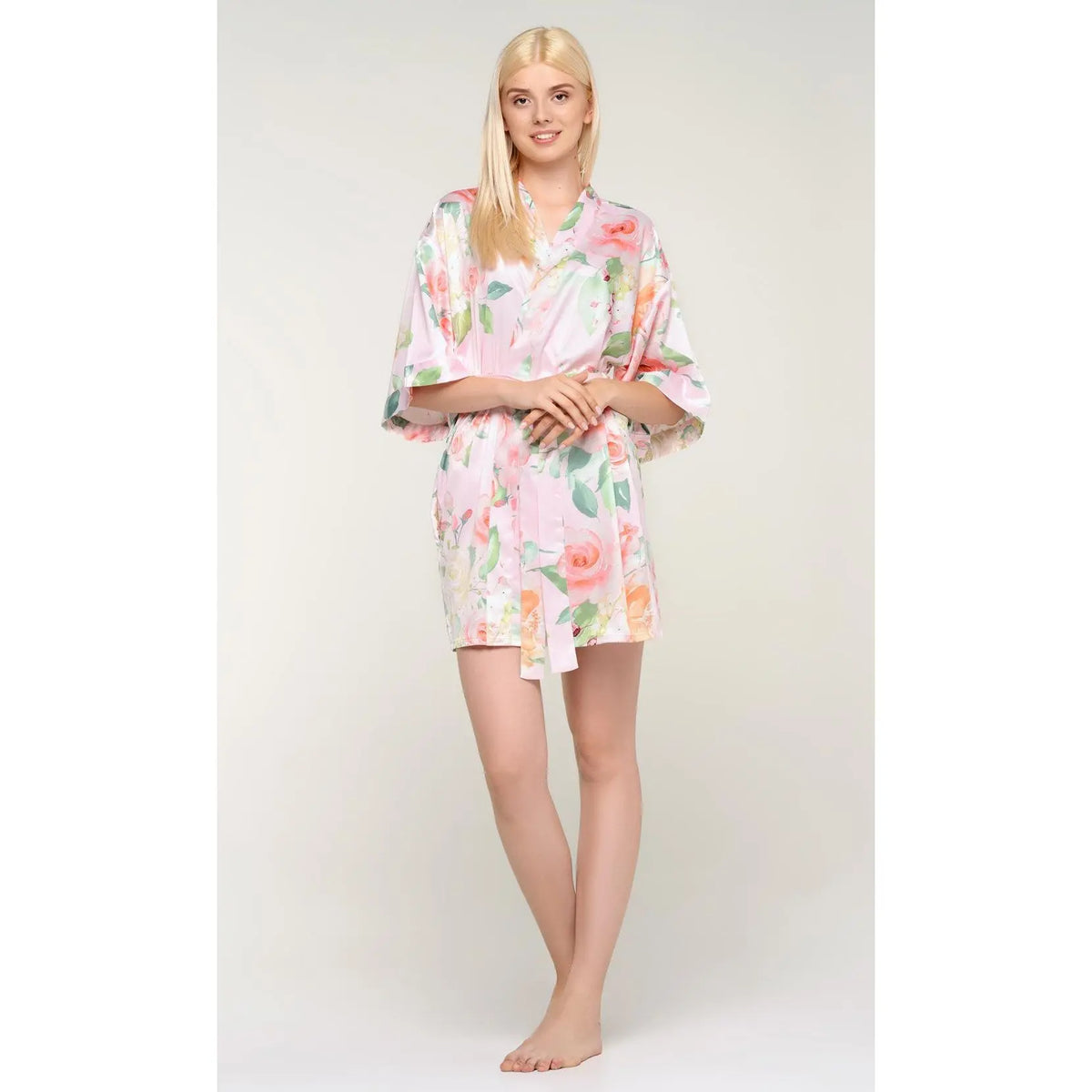 Turquaz Carmen Floral Satin Kimono Short Robe Women