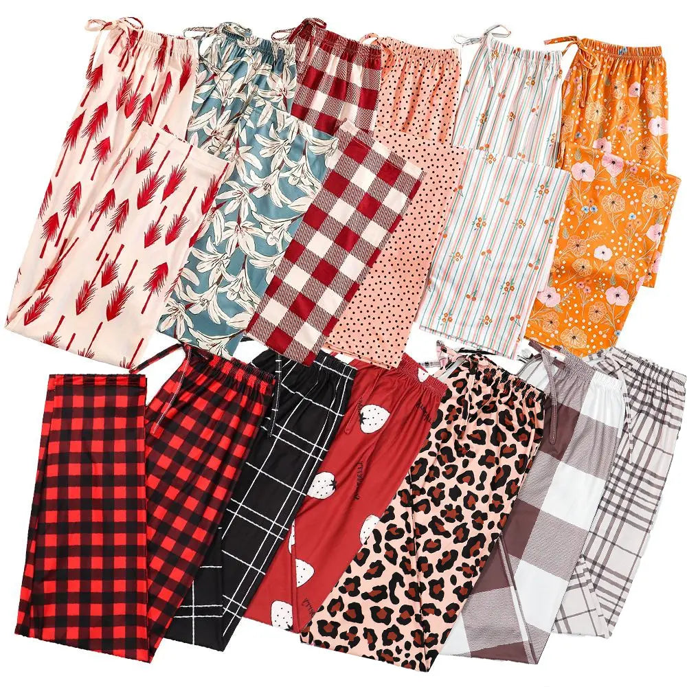 2026 Cute Summer 3 PCS Set Per Pack Sleeping Pants Women's Soft Drawstring Elastic Waist Loose Cute Heart Knit Causal Pajamas Trousers Red PJ Bottom Comfort Loungewear  Fabric Casual Floral Pajama Set pantalón  pijama matching pants pjs pants  pyjama