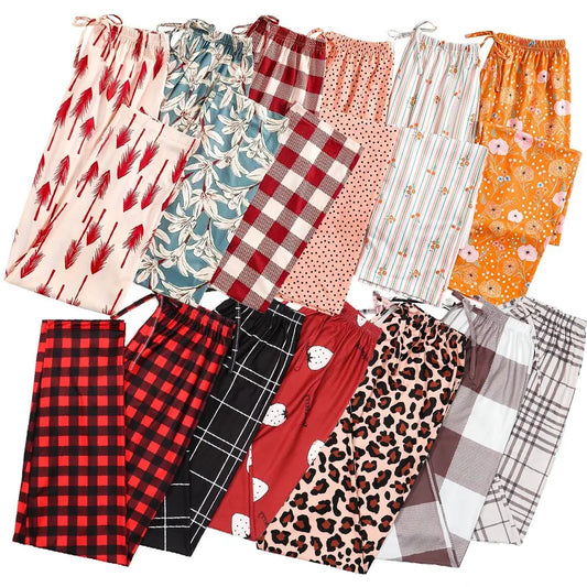 2026 Cute Summer 3 PCS Set Per Pack Sleeping Pants Women's Soft Drawstring Elastic Waist Loose Cute Heart Knit Causal Pajamas Trousers Red PJ Bottom Comfort Loungewear  Fabric Casual Floral Pajama Set pantalón  pijama matching pants pjs pants  pyjama