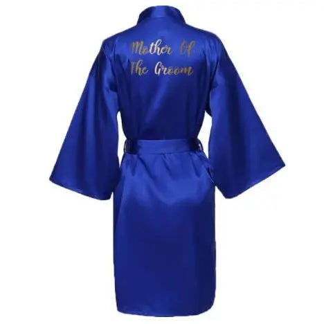 Silk Satin Robes Bridesmaid Bride Robes Bridesmaid Robes Wedding Long Robe Bathrobe Gold Print Royal Blue Robe