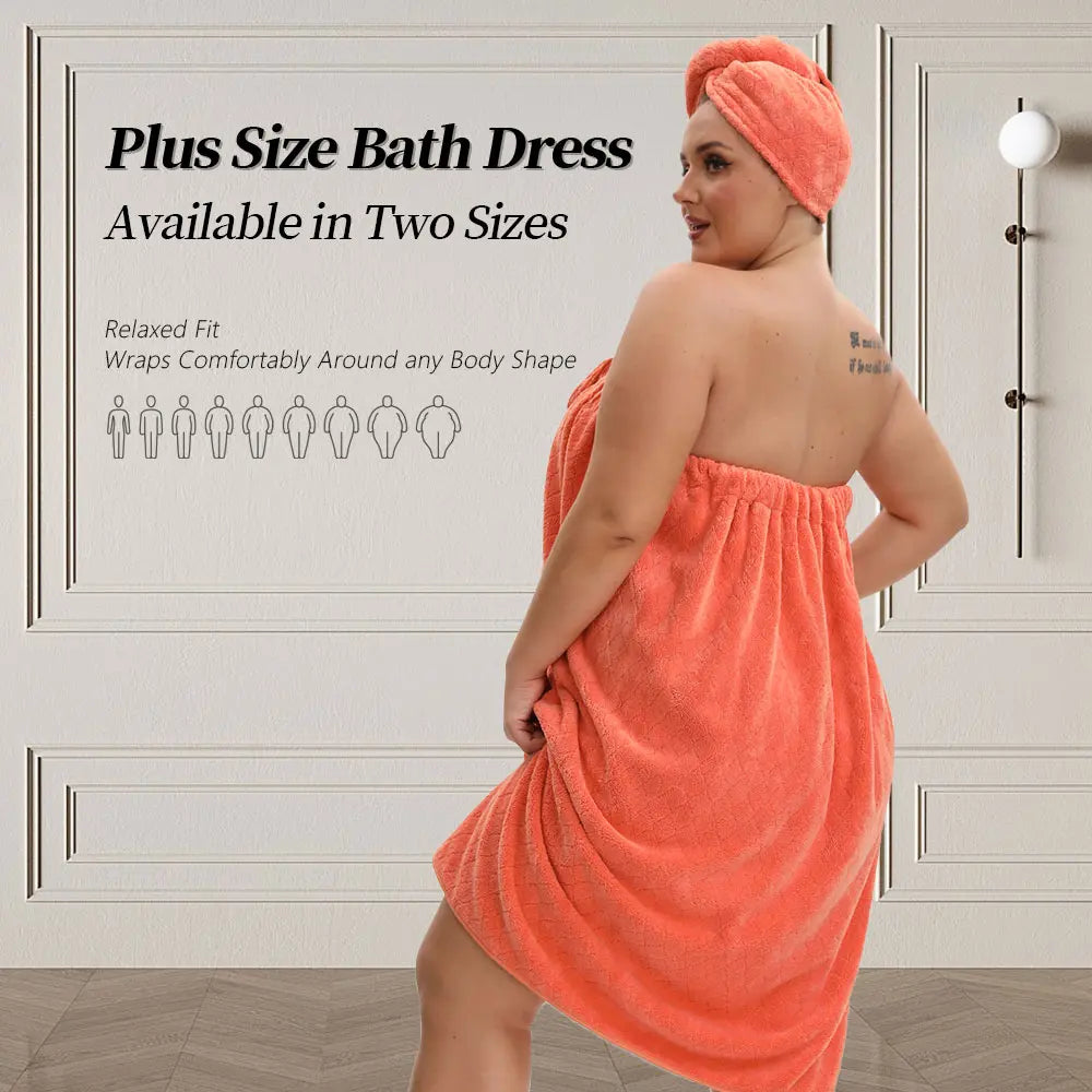 1 Pcs Bathrobe / 2-Piece Bath Skirts Set - 80x210cm & 80x160cm, 350GSM, Oversized Bathing Towel + Ladies' Bath Cap + Adjustable Wearable Skirt, Fits M-XXXXL, Thickened, Ideal for Home, Travel, Sauna & Spa