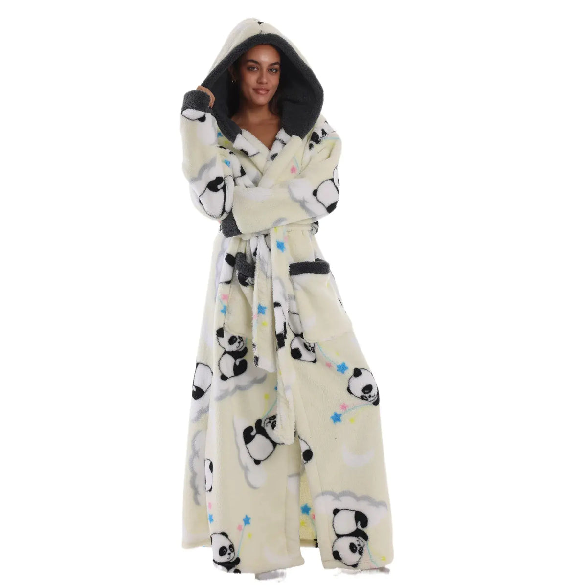 Msrlassn Cozy Soft Bathrobe Flannel Lined Hooded Robe for Women, Thickened Long Sleeve Pyjamas Cute Print Home Loungewear Sleepwear Halloween