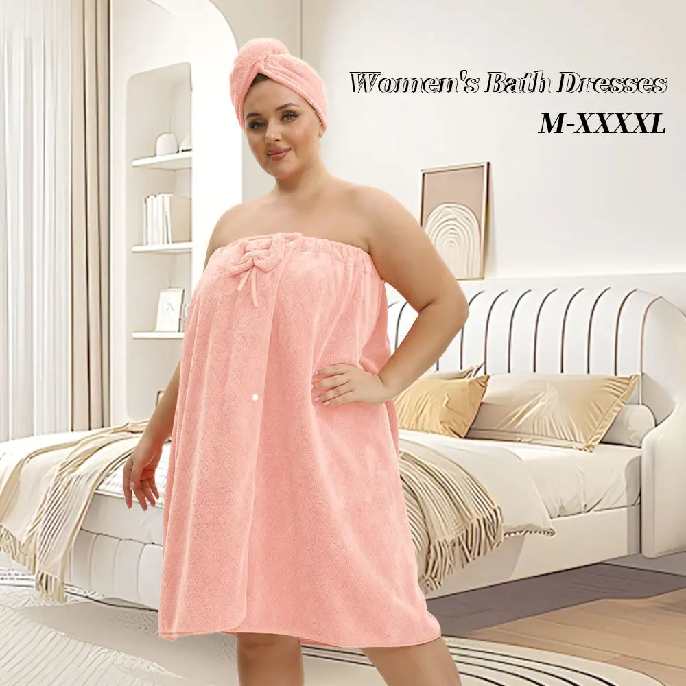 1 Pcs Bathrobe / 2-Piece Bath Skirts Set - 80x210cm & 80x160cm, 350GSM, Oversized Bathing Towel + Ladies' Bath Cap + Adjustable Wearable Skirt, Fits M-XXXXL, Thickened, Ideal for Home, Travel, Sauna & Spa