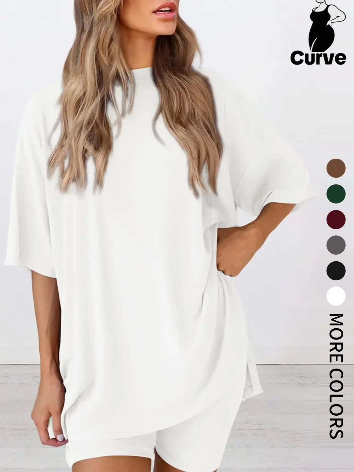 Plus Size Women's 2 Piece Casual Basic Set, Short Sleeve T-Shirt and Shorts, Soft Stretch Summer Relaxed Fit Loungewear, Comfortable Home