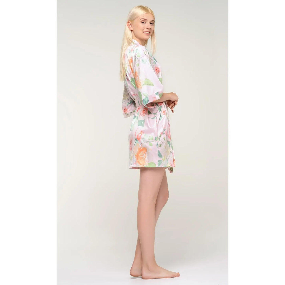 Turquaz Carmen Floral Satin Kimono Short Robe Women