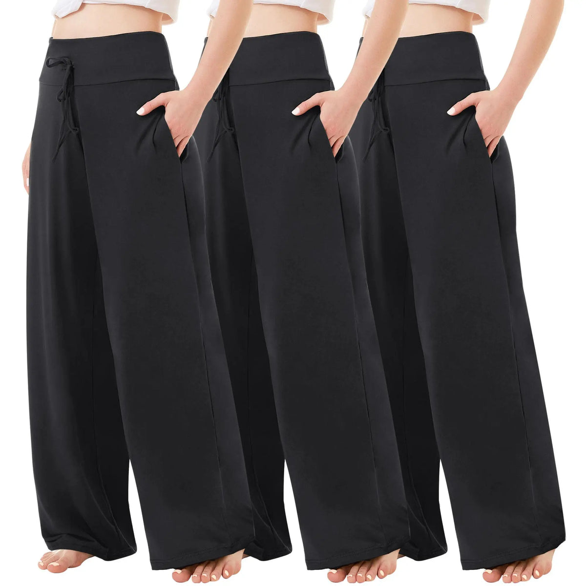 SHOWITTY Women's Plus Size 3-Pack Comfy Wide Leg Pajama Pants - Soft 4-Way Stretch High Waist Nightwear for Yoga, Loose Loungewear, Plussize