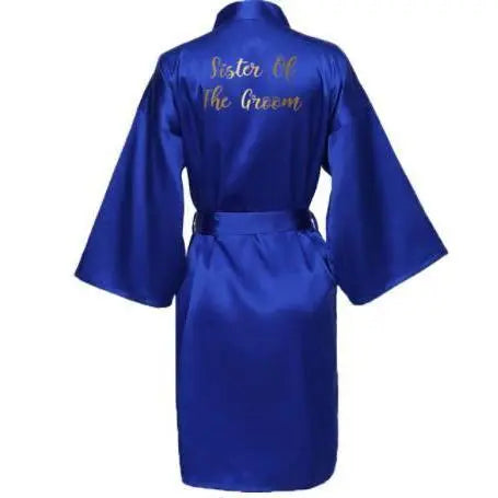 Silk Satin Robes Bridesmaid Bride Robes Bridesmaid Robes Wedding Long Robe Bathrobe Gold Print Royal Blue Robe