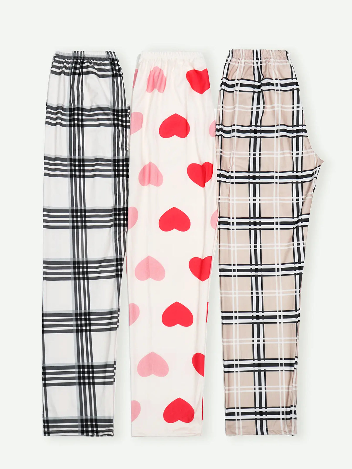 2026 Cute Summer 3 PCS Set Per Pack Sleeping Pants Women's Soft Drawstring Elastic Waist Loose Cute Heart Knit Causal Pajamas Trousers Red PJ Bottom Comfort Loungewear  Fabric Casual Floral Pajama Set pantalón  pijama matching pants pjs pants  pyjama