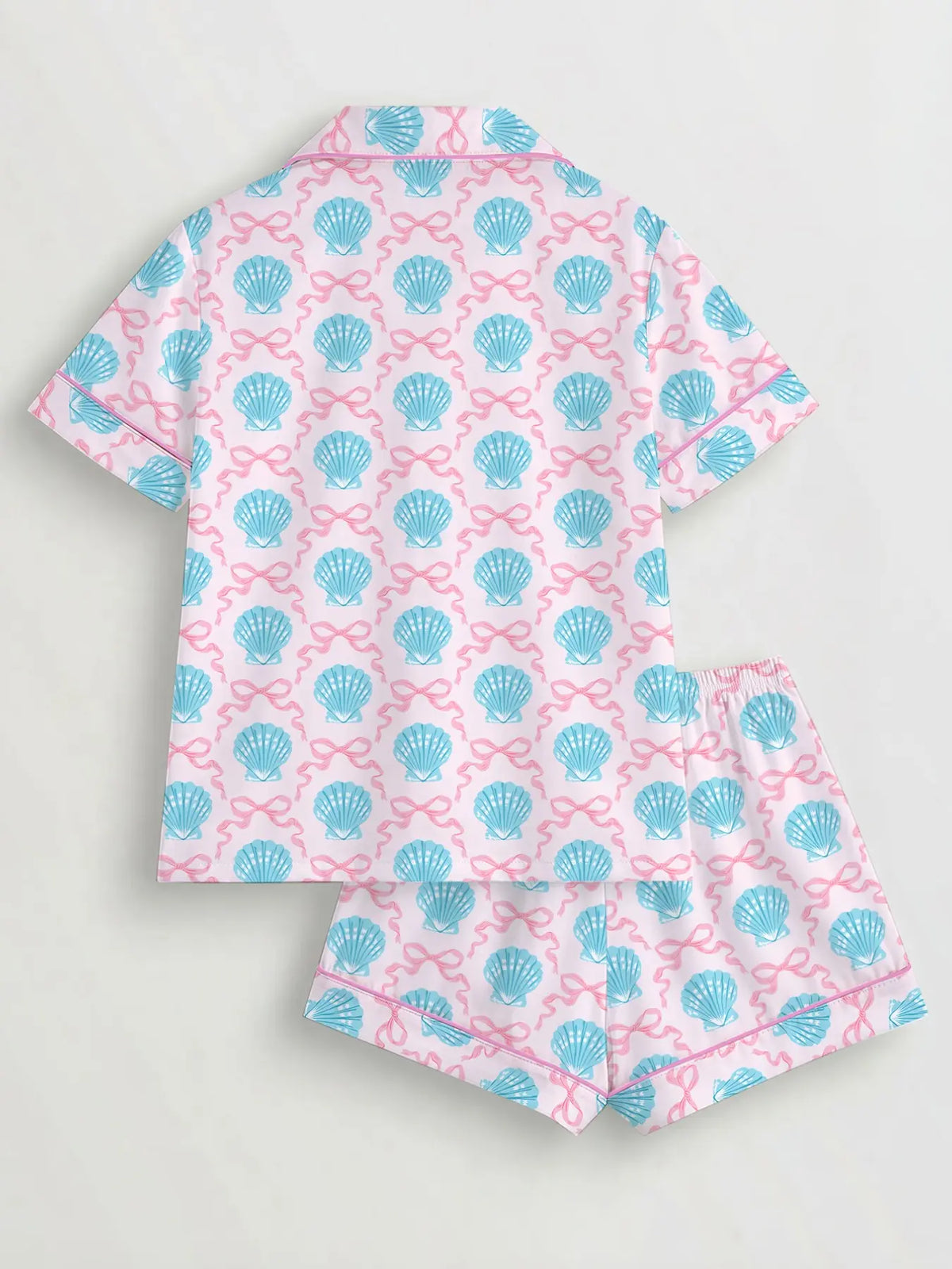 Women's 2-Piece Pajama Set, Shell Butterfly Print, Casual Fitted Top & Elastic Shorts, Comfortable Home Wear, Perfect Gift, Knit Loungewear Pajamas