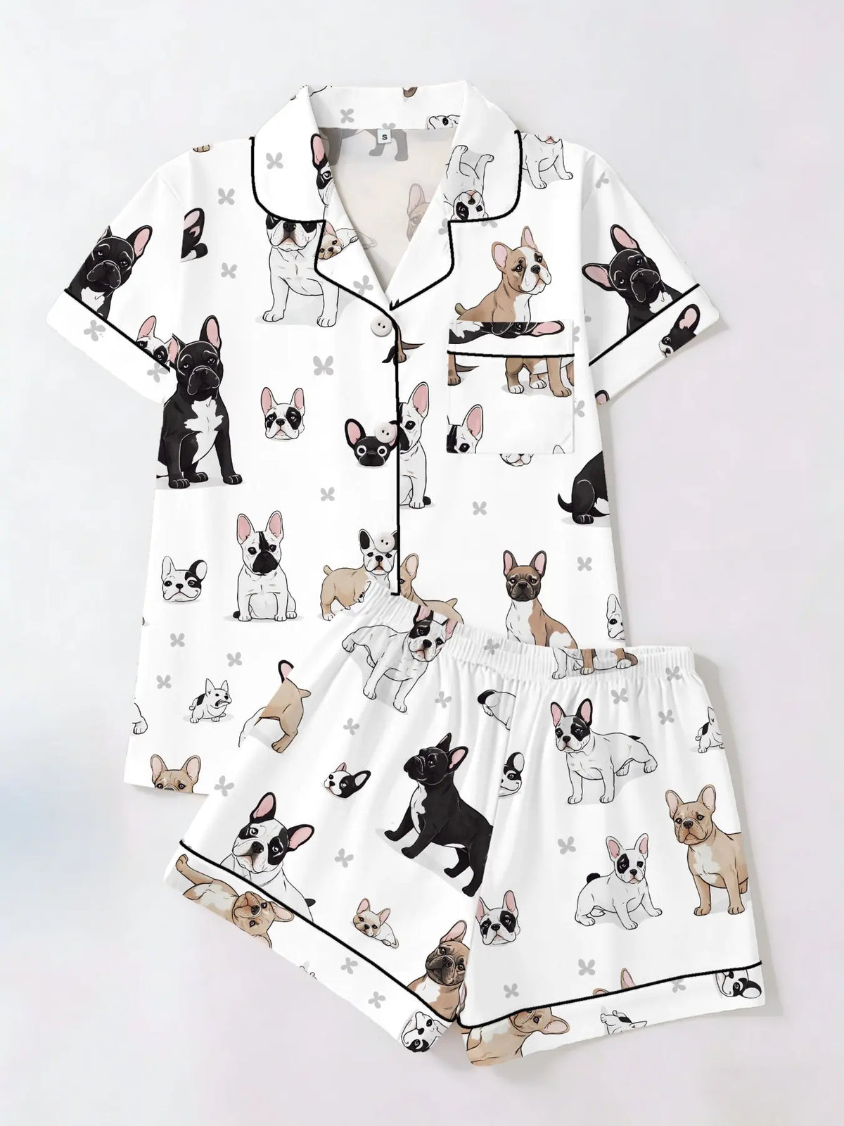 Women's Trendy Aesthetic Colorful Sausage-Dog Print Loungewear Set, Short-Sleeve Top and Shorts Sleepwear Set, Two-Piece Casual Fitted Pajama Suit, Nightwear Pajama Set for All Seasons