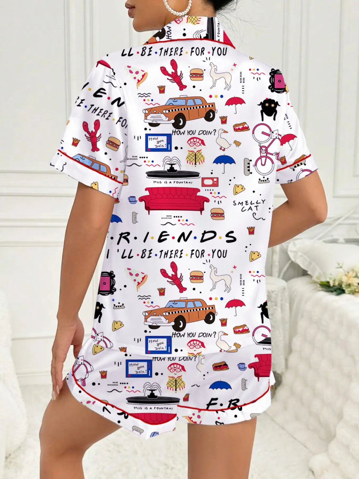 Women's Pajama Set, Retro Pop-Art Print Sleepwear, Short-Sleeve Top & Shorts Two-Piece, Soft Loungewear, Lounge Clothes & PJs for Spring