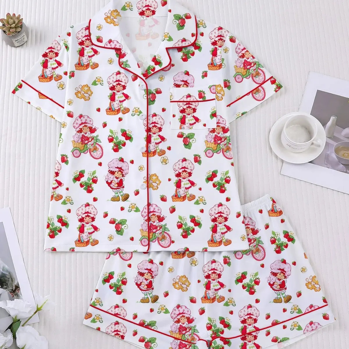 Msrlassn Women's Halloween Print Lapel Neck Pajama Set Casual Comfy Short Sleeve Top & Shorts Pj Set Ladies Sleepwear for All Seasons Loungewear