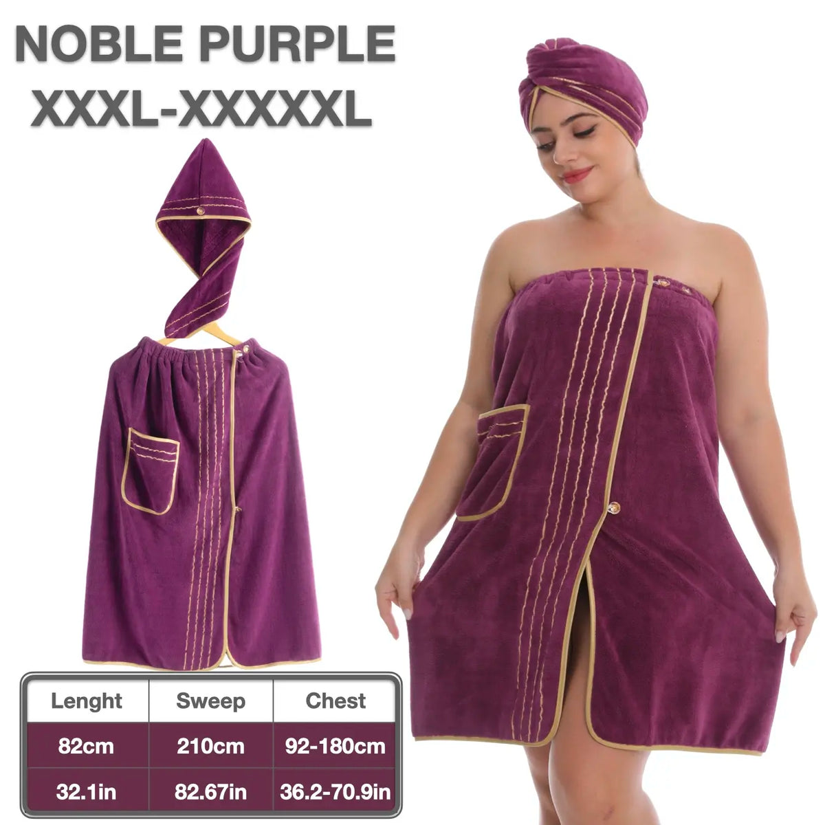 Women's Plus Size Bathrobe Set, Soft Coral Fleece Material, Adjustable Fit M-Xxxxxl, Ideal for Home & Travel Use