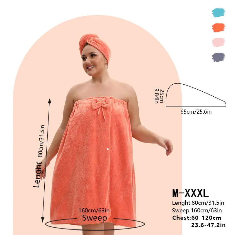 1 Pcs Bathrobe / 2-Piece Bath Skirts Set - 80x210cm & 80x160cm, 350GSM, Oversized Bathing Towel + Ladies' Bath Cap + Adjustable Wearable Skirt, Fits M-XXXXL, Thickened, Ideal for Home, Travel, Sauna & Spa