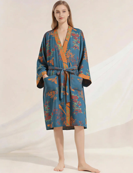 Arssm Women Cotton Gauze Robes Jacquard Japanese Yukata Muslin Kimono Robe Bathrobe Loungewear Sleepwear