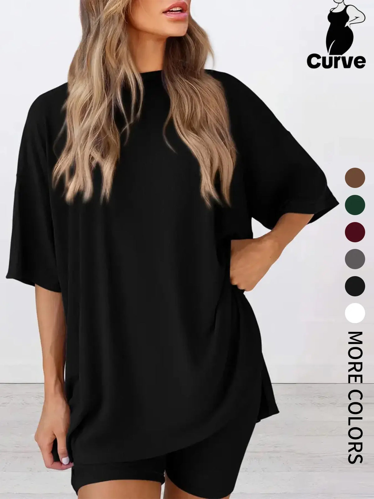 Plus Size Women's 2 Piece Casual Basic Set, Short Sleeve T-Shirt and Shorts, Soft Stretch Summer Relaxed Fit Loungewear, Comfortable Home