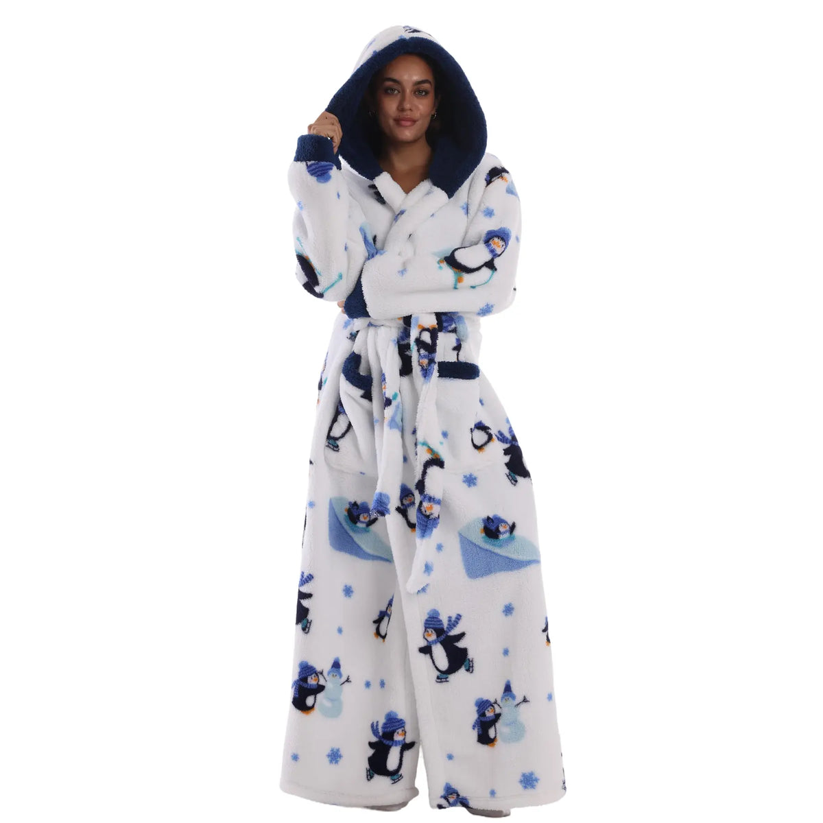 Msrlassn Cozy Soft Bathrobe Flannel Lined Hooded Robe for Women, Thickened Long Sleeve Pyjamas Cute Print Home Loungewear Sleepwear Halloween