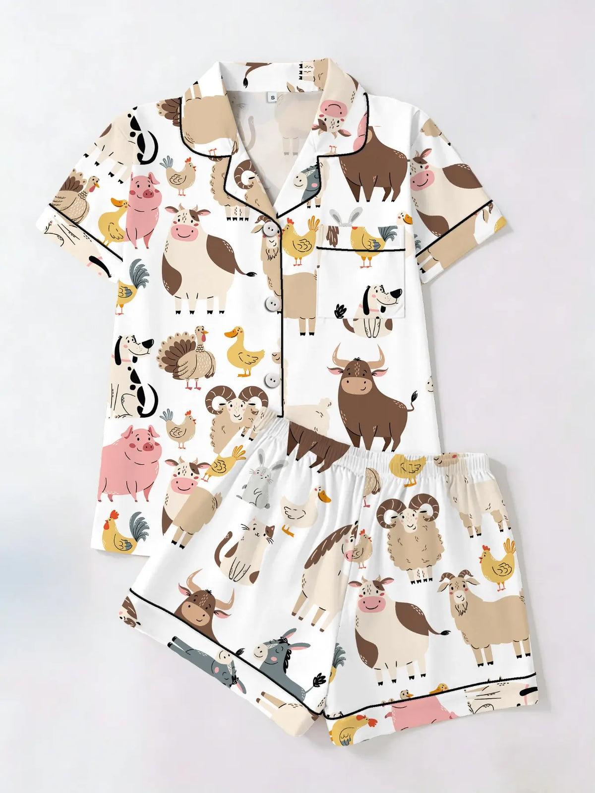 Women's Trendy Aesthetic Colorful Sausage-Dog Print Loungewear Set, Short-Sleeve Top and Shorts Sleepwear Set, Two-Piece Casual Fitted Pajama Suit, Nightwear Pajama Set for All Seasons