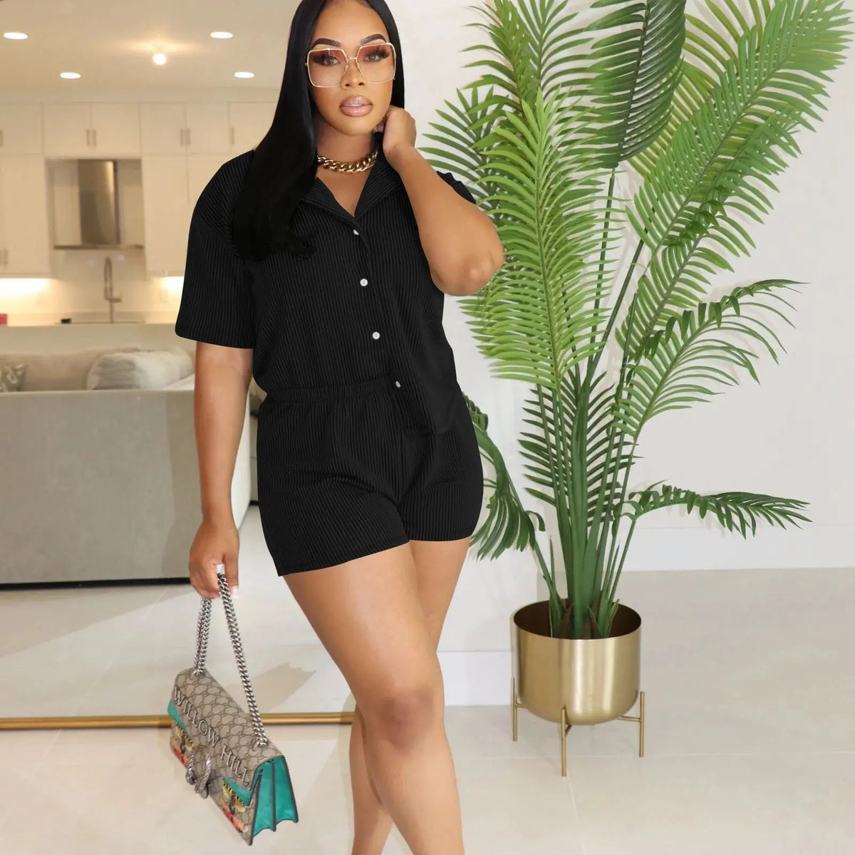 USBoutique Chic 2 Piece Sets For Women Lounge Wear Matching Two Piece Pajama Fashion Oversized Shirts And Shorts Spring Outfit