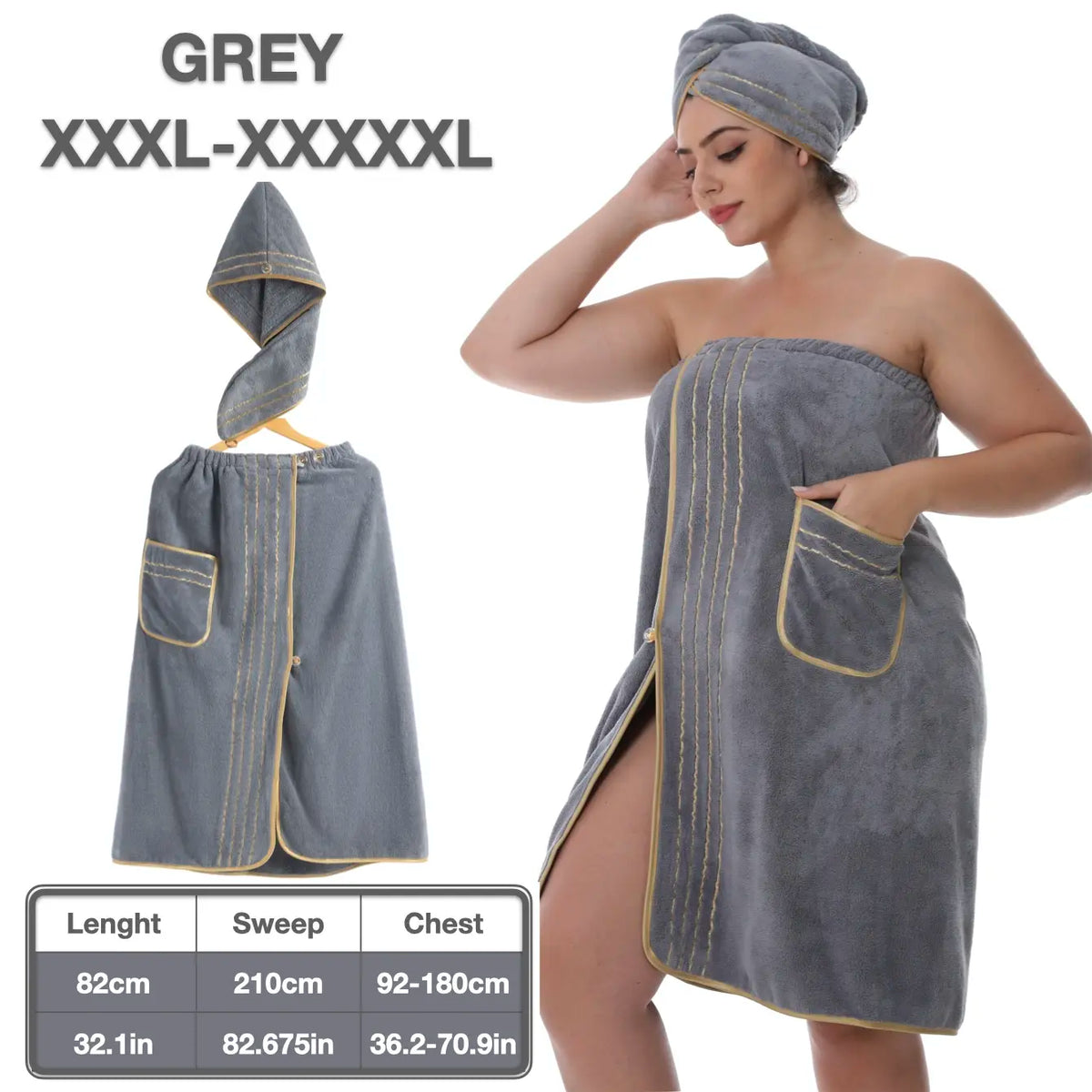Women's Plus Size Bathrobe Set, Soft Coral Fleece Material, Adjustable Fit M-Xxxxxl, Ideal for Home & Travel Use