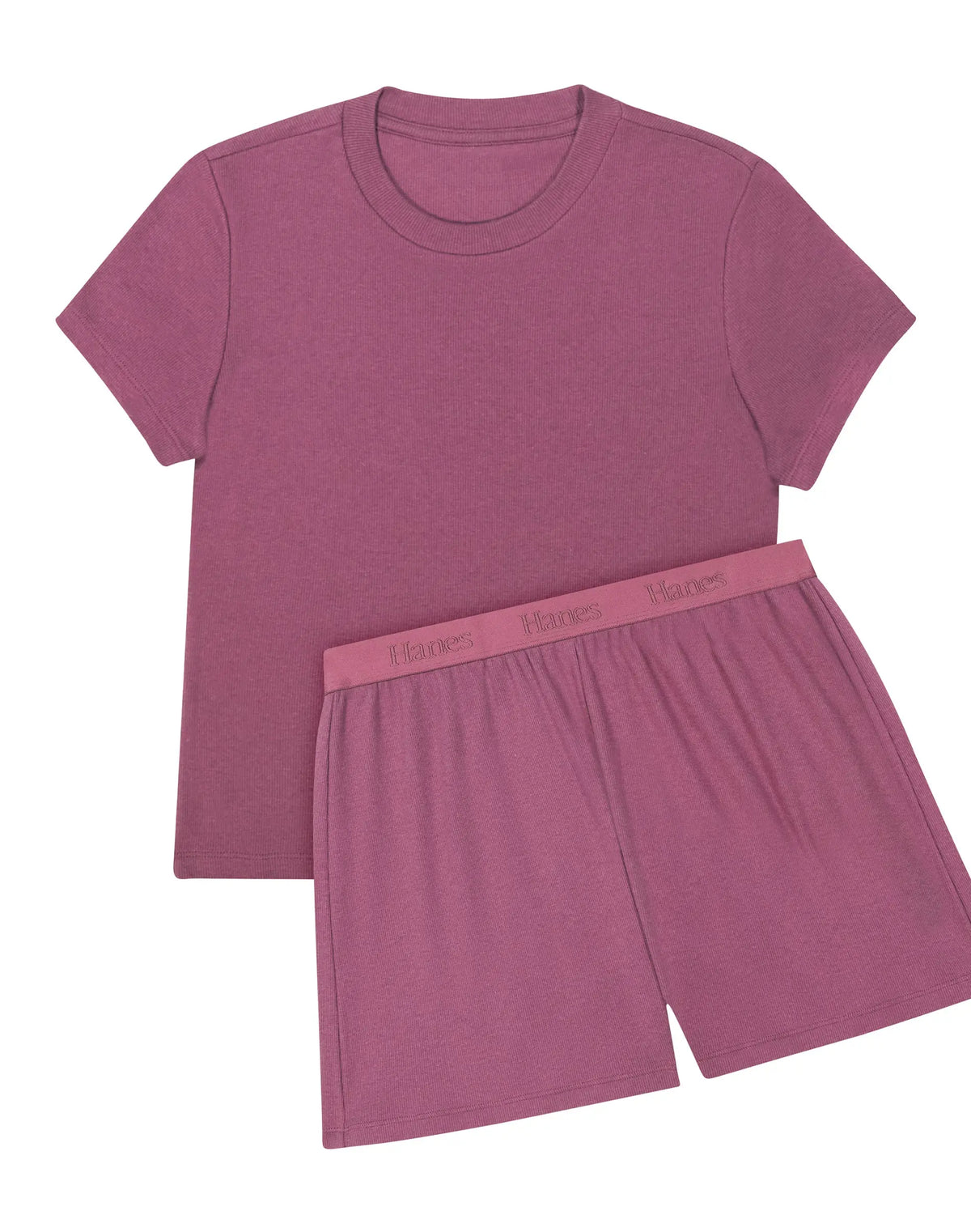 Hanes Originals Women's 2-Piece Lounge Set RIBBED SuperSoft Cropped Baby Doll Tee & Sleep Shorts Loungewear Comfort Pajama Womenswear