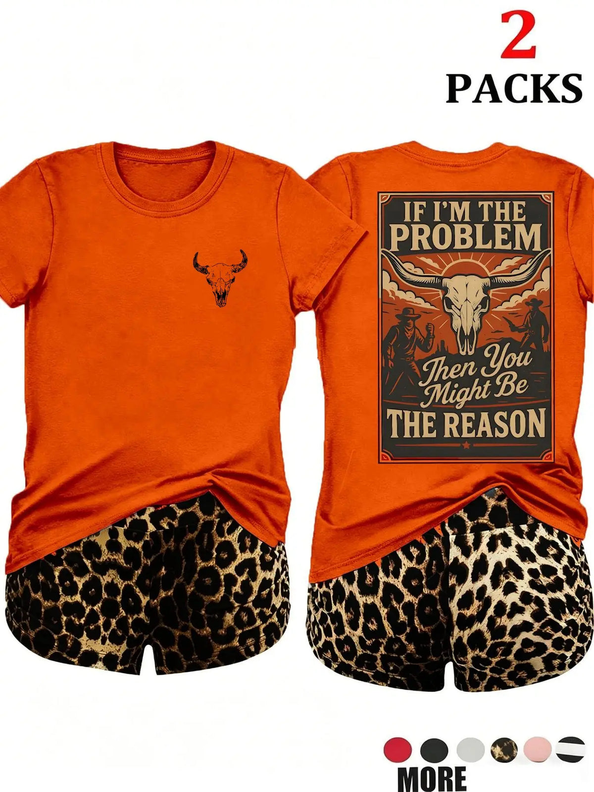 2-Pack Value Set, Matching Short-Sleeve Tees & High-Waisted Leopard Print Shorts, Comfortable Sleepwear for Lazy Days & Cozy Nights, Loungewear Pajama Set