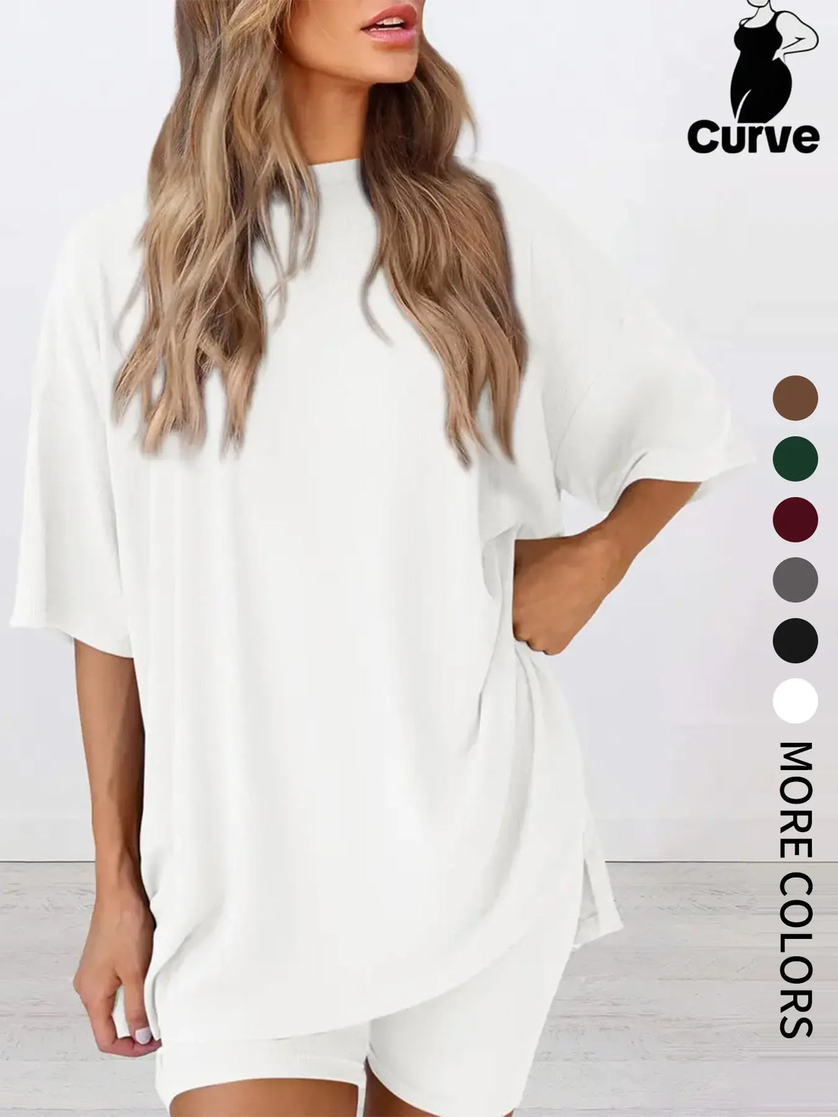 Plus Size Women's 2 Piece Casual Basic Set, Short Sleeve T-Shirt and Shorts, Soft Stretch Summer Relaxed Fit Loungewear, Comfortable Home