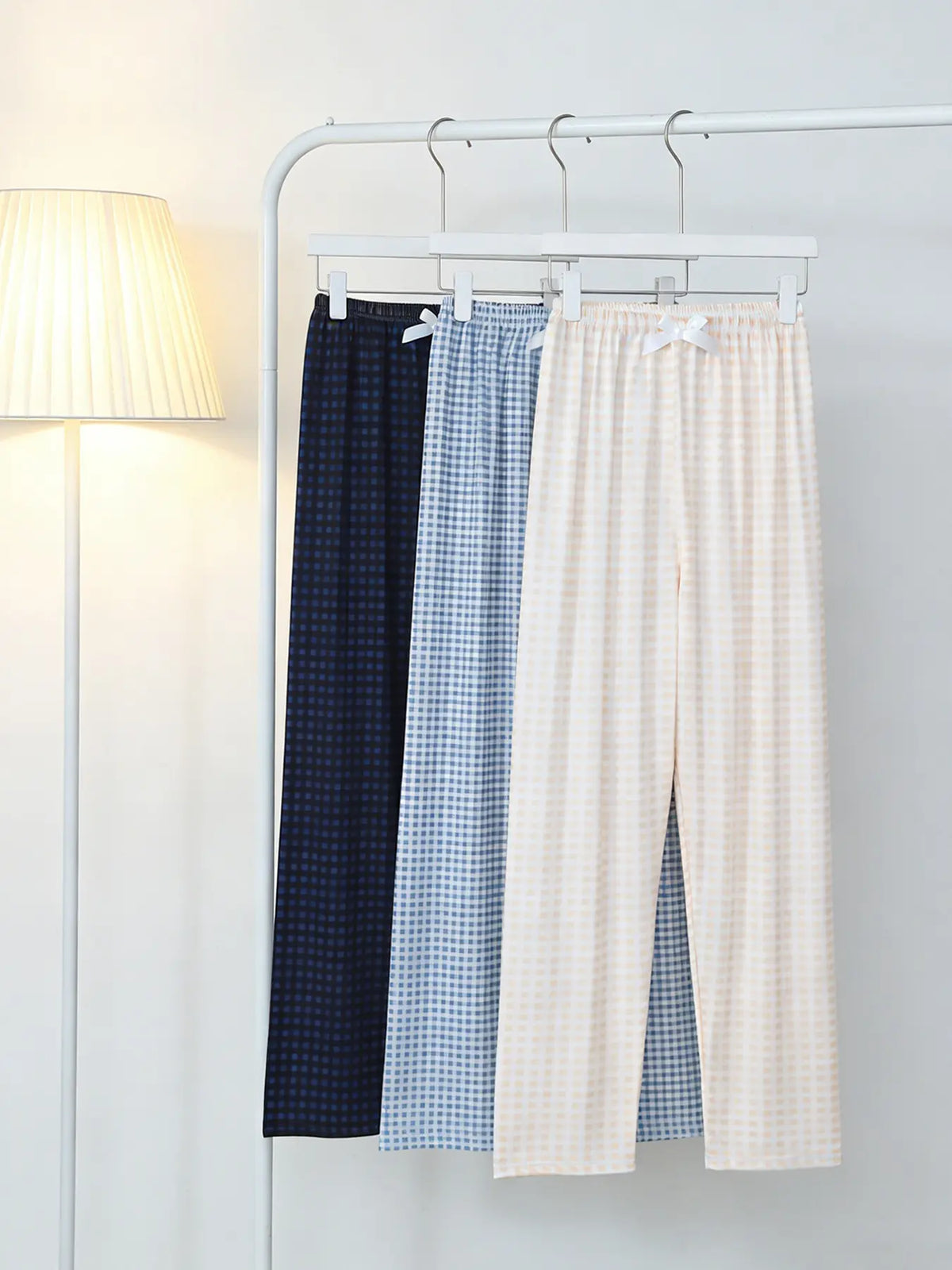 Women's 3 Pack Long Pajama Sleep Pants, Spring & Summer Wearable, Plaid Print with Bow Decor, Daily Versatile Style, Basic Casual Home Loungewear, Indoor Sleepwear, Pajama Sleepwear, All Season Nightwear, Sleep Bottoms