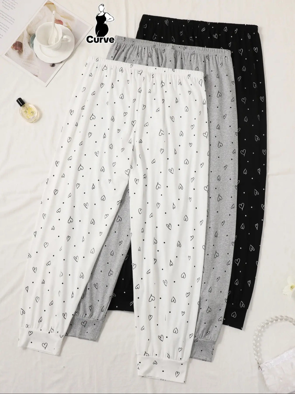 Plus Size Women's All Over Bow Print Knot Front Elastic Waist Knit Pajama Pants, Pj Bottoms, Loose Fit Everyday Casual Comfy Breathable Jogger Pants for Daily Home Wear, Women's Sleepwear for All Seasons, Nightwear, Loungewear, Homewear