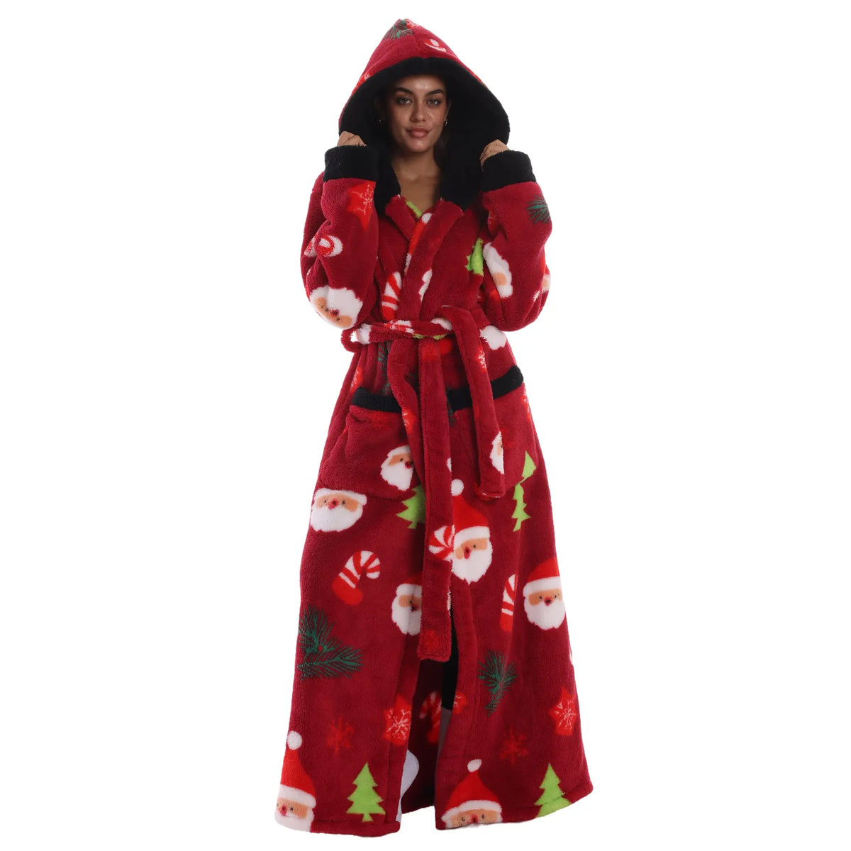 Msrlassn Cozy Soft Bathrobe Flannel Lined Hooded Robe for Women, Thickened Long Sleeve Pyjamas Cute Print Home Loungewear Sleepwear Halloween