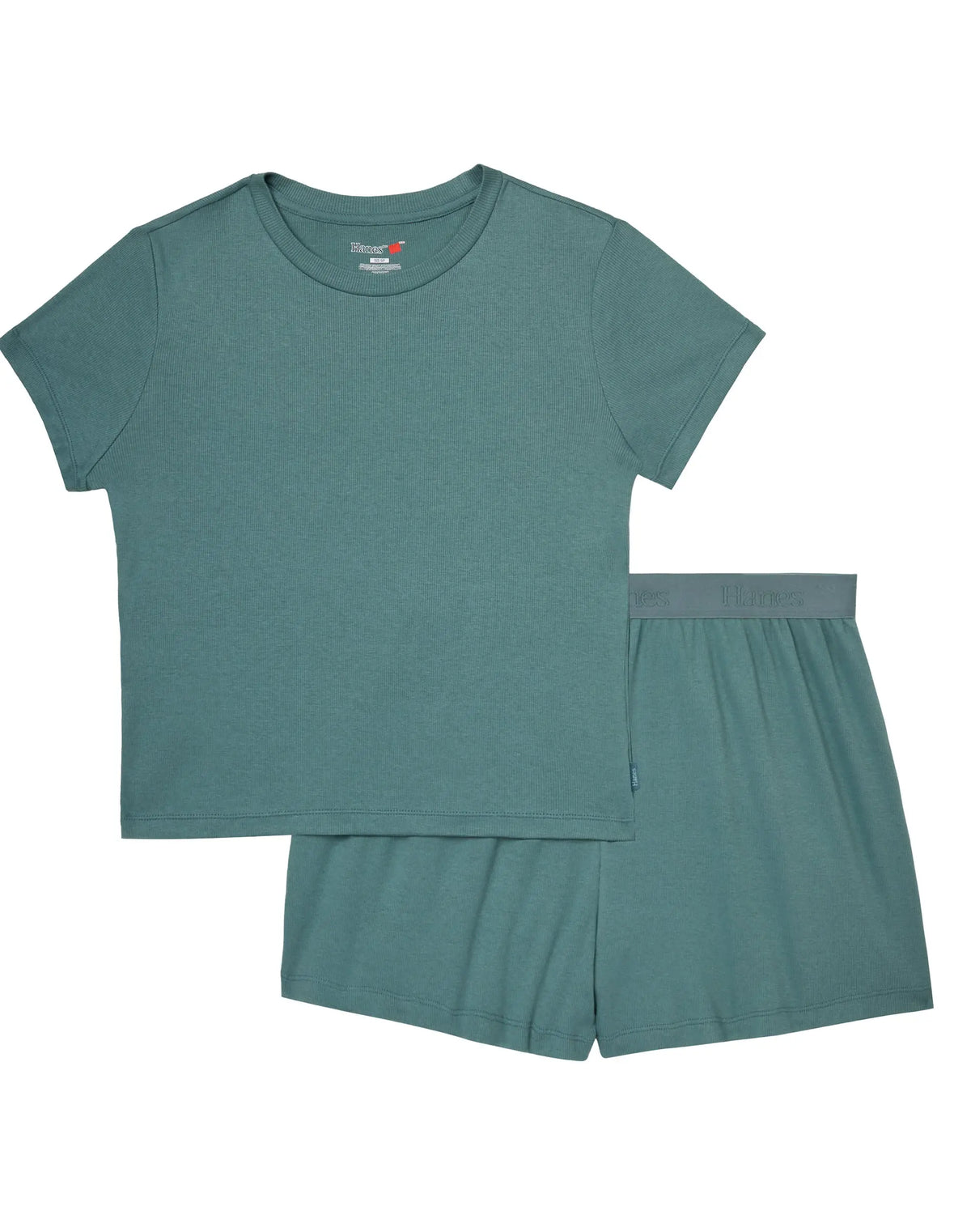Hanes Originals Women's 2-Piece Lounge Set RIBBED SuperSoft Cropped Baby Doll Tee & Sleep Shorts Loungewear Comfort Pajama Womenswear