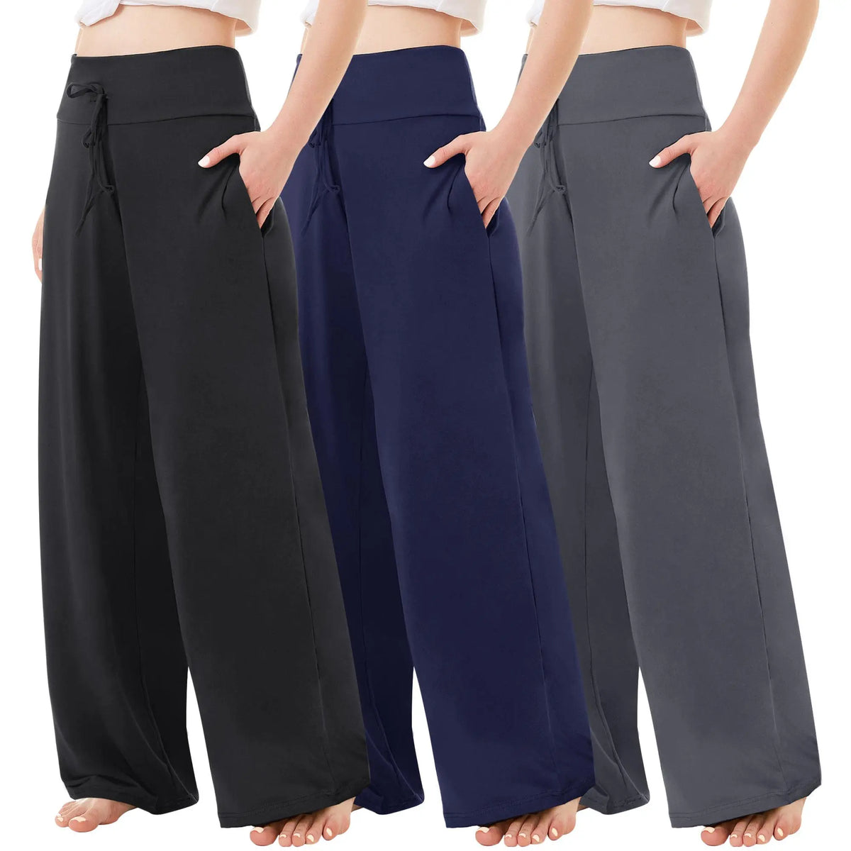 SHOWITTY Women's Plus Size 3-Pack Comfy Wide Leg Pajama Pants - Soft 4-Way Stretch High Waist Nightwear for Yoga, Loose Loungewear, Plussize