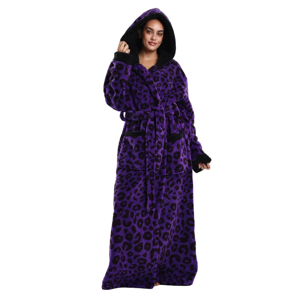 Msrlassn Cozy Soft Bathrobe Flannel Lined Hooded Robe for Women, Thickened Long Sleeve Pyjamas Cute Print Home Loungewear Sleepwear Halloween