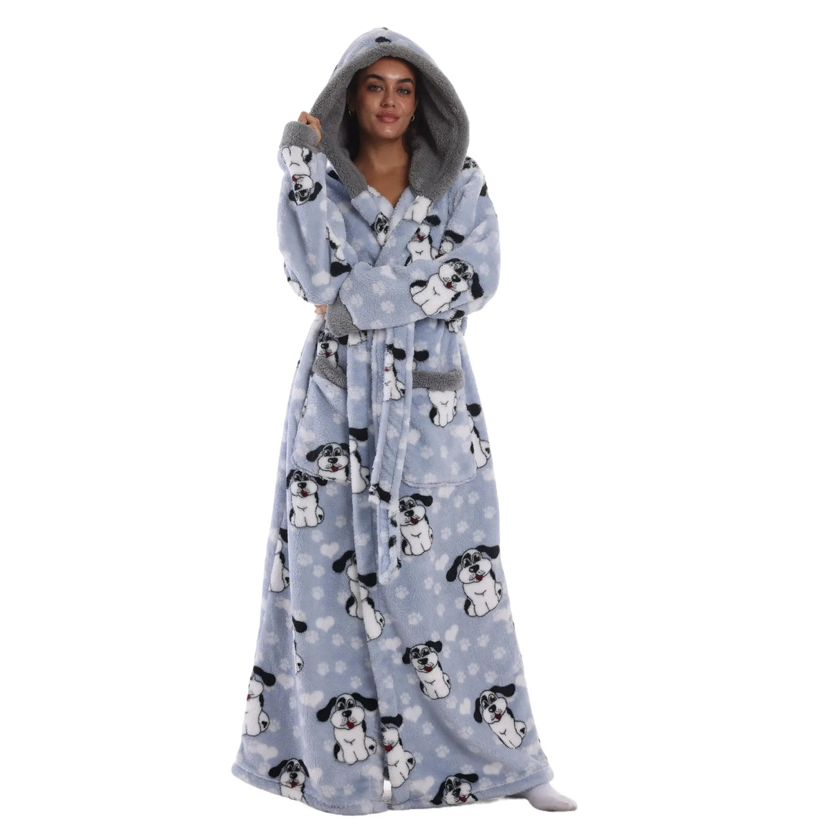 Msrlassn Cozy Soft Bathrobe Flannel Lined Hooded Robe for Women, Thickened Long Sleeve Pyjamas Cute Print Home Loungewear Sleepwear Halloween