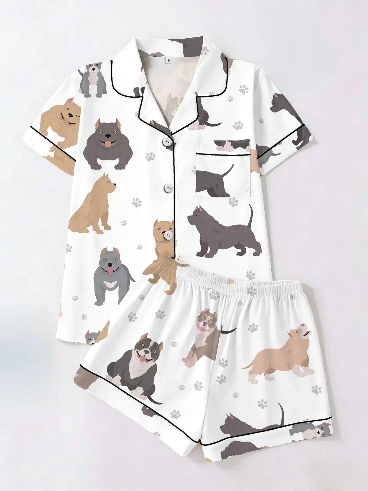 Women's Trendy Aesthetic Colorful Sausage-Dog Print Loungewear Set, Short-Sleeve Top and Shorts Sleepwear Set, Two-Piece Casual Fitted Pajama Suit, Nightwear Pajama Set for All Seasons