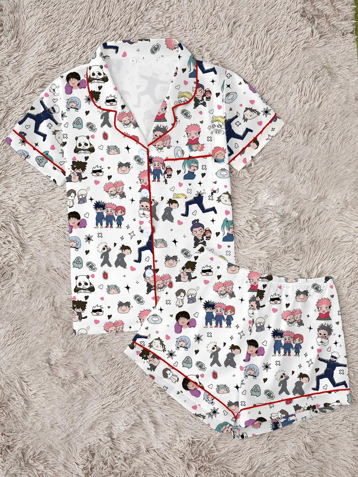 Dark Anime Sorcerer Pajama Set Pyjamas for Women, Cozy Soft Casual Cartoon Print Sleepwear, Street Style Loungewear, Fan Gift, Pjs